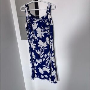 Chaps Navy and White Floral Midi Dress